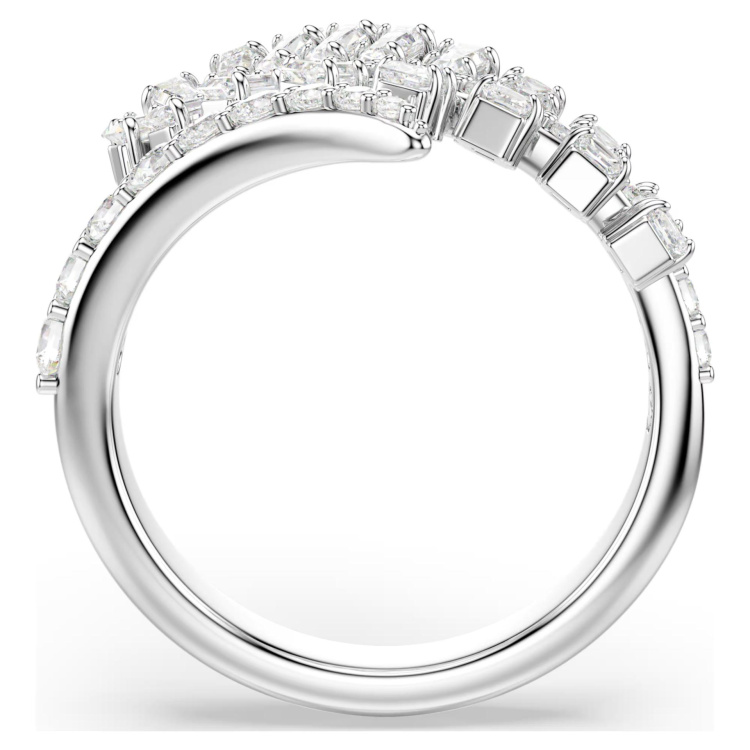 Vienna open ring Mixed cuts, Feather, White, Rhodium plated